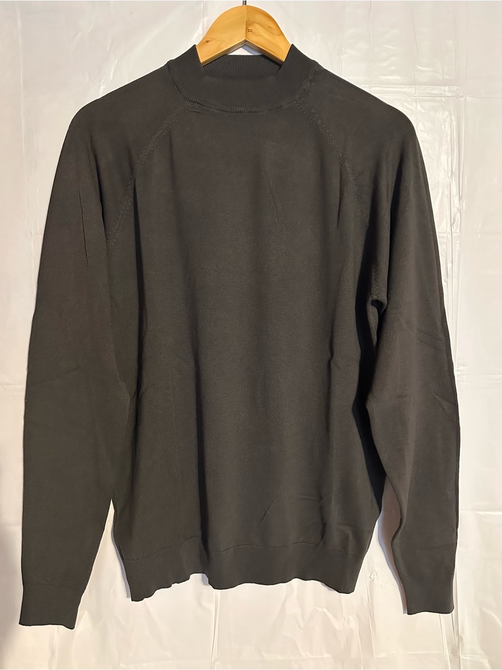 ZARA Men’s Onyx Gray Mock Neck Tight Knit Ribbed Pullover Sweater -M